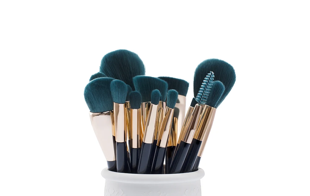Pincéis de Maquiagem Escova em pó Jessup Escovas Conjunto Fundação Eyeshadow Delineador Contorno Labial Corretivo Manchas Azul - Verde Escuro 15 Pçs 3 High Quality Beleza e saúde