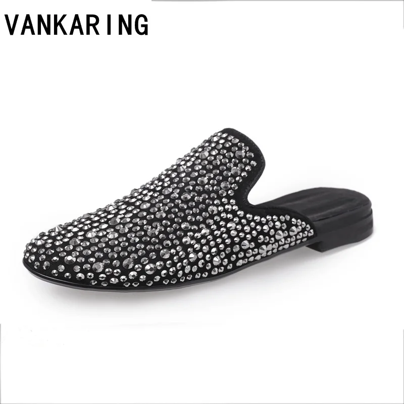 

brand leather mules round toe women pumps high heels slip on kitten heel rivets summer shoes elegant office casual shoes woman