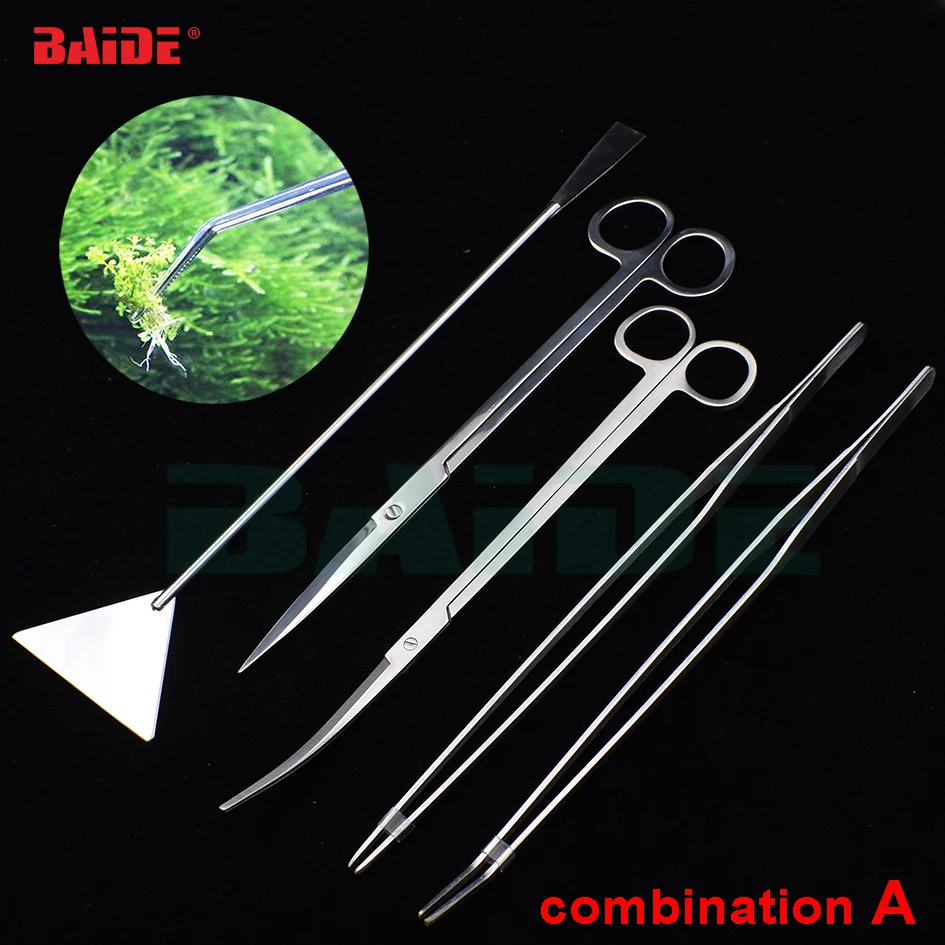 

5 in 1 Tweezers Waved Scissor Stainless Steel Aquarium Tools Set for Fish Tank Clean Aquatic Accessories 50set/lot