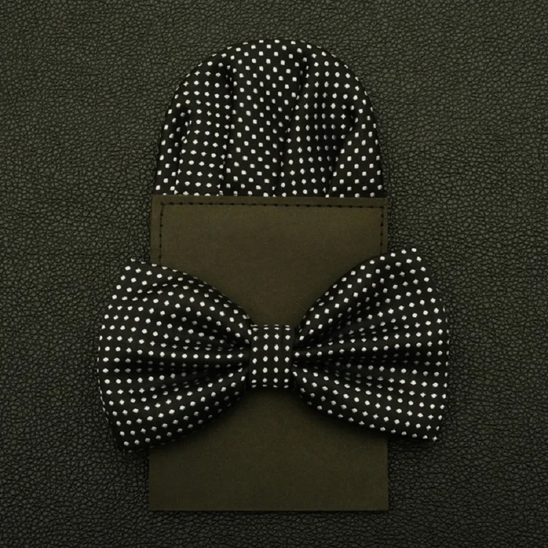 

2019 Dot Neck Tie Set Bow Ties for Men Paper Handkerchief 2019 Bowtie Pretied Pocket square Wedding Mariage Party Gift