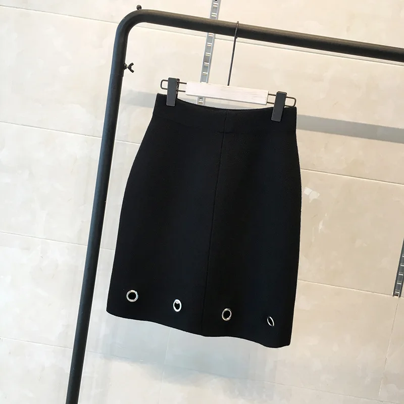 2017 new winter skirt womens A-Line high waist elastic knitted skirt solid color fashion holes warm women mini skirt GL1018 (5)