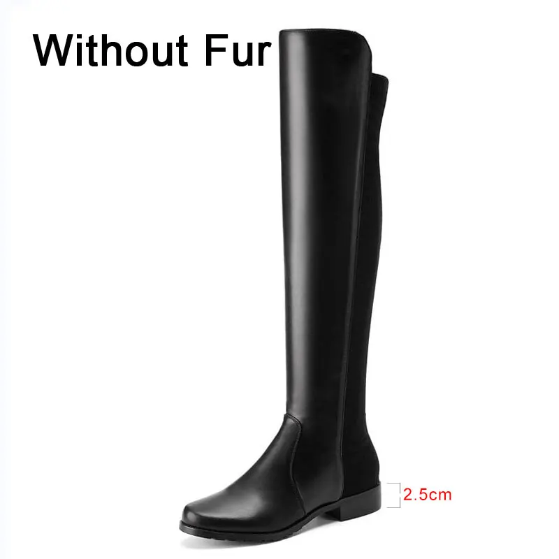 Taoffen/ женские сапоги до колена зимние сапоги на платформе женская обувь женские черные сапоги из искусственной кожи с коротким плюшем размеры 34-43 - Цвет: black 2.5cm no fur