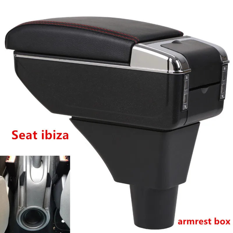 

For Seat ibiza armrest box central Store content Storage box Seat armrest box with cup holder ashtray USB interface car parts