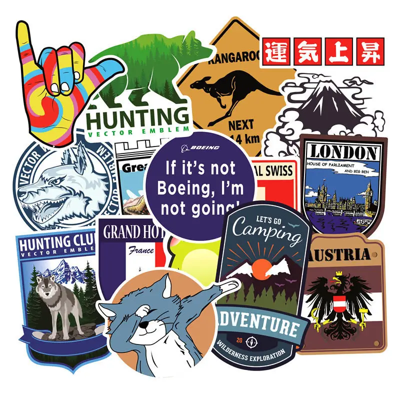 

37pcs Computer Skin Outdoor Adventure Stickers Explore Travel Waterproof Sticker for DIY Suitcase Bike Helmet Notebook Stickers