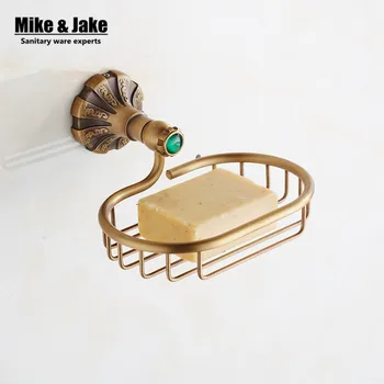 

Antique brass Soap basket with green stone decoration soap dish soap holder shelf bathroom soap shelf accessories