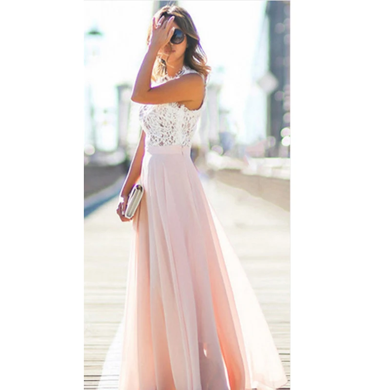 

Sexy Lace Maxi Summer Long Dress Evening Party Prom sleeveless Chiffon Sundress EBay New Style Lace Mesh Panel
