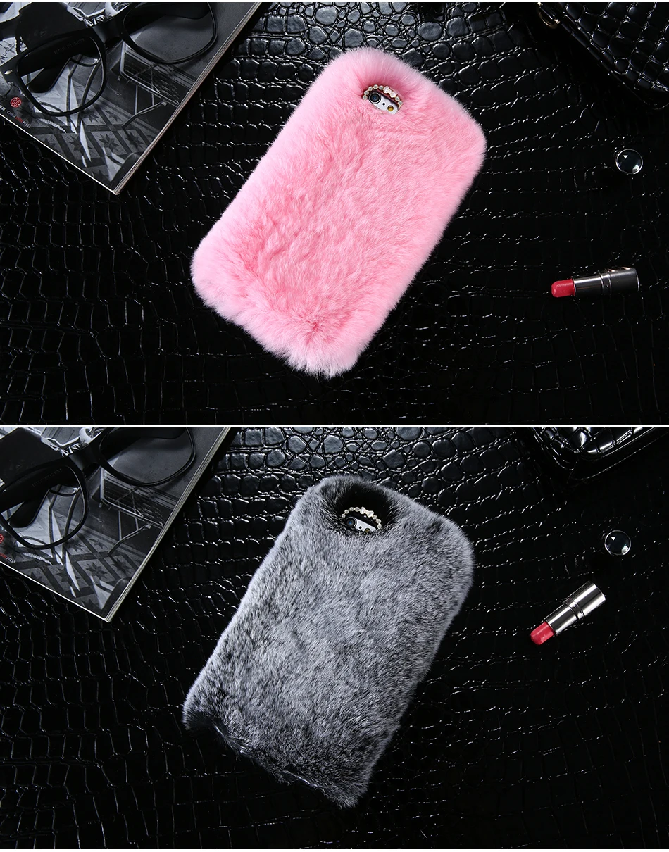 Rhinestone Bling Fluffy Rabbit Hair Case For iPhone 6 6S BOB (9)