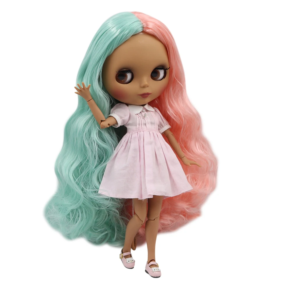 Кукла Blyth ICY DBS 30 см темная кожа матовое лицо зеленая Смешанная розовая кудрявые