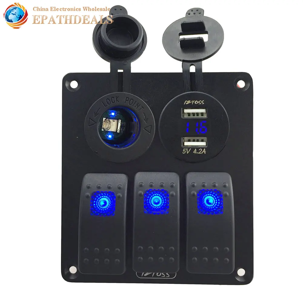 DC12V / 24V 3 Gang LED Rocker Switch Panel + Dual USB Car ... led rocker wiring diagram 