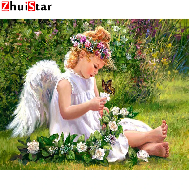 赤ちゃん天使絵画ダイヤモンド塗装ローズ蝶天使の花の庭の草の画像ラインストーン数字でxy1 Diamond Painting Cross Stitch Aliexpress