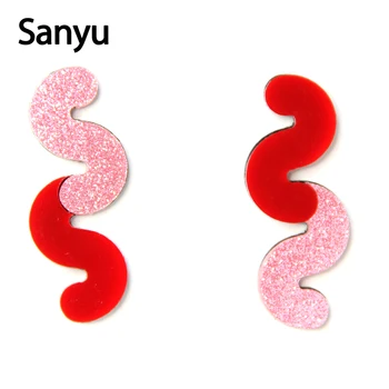 

Minimal Style Screwy Red Pink Acrylic Drop Earrings Geometric Long Tassel Acrylic Earrings Exaggerated Glitter Powder Jewelry