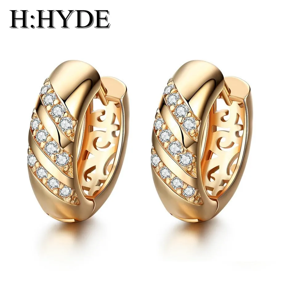 

H:HYDE Fashion Classic Round Earrings for Women Gold Color Crystal CZ Zircon Zircon hoop Earrings Wedding Jewelry brincos
