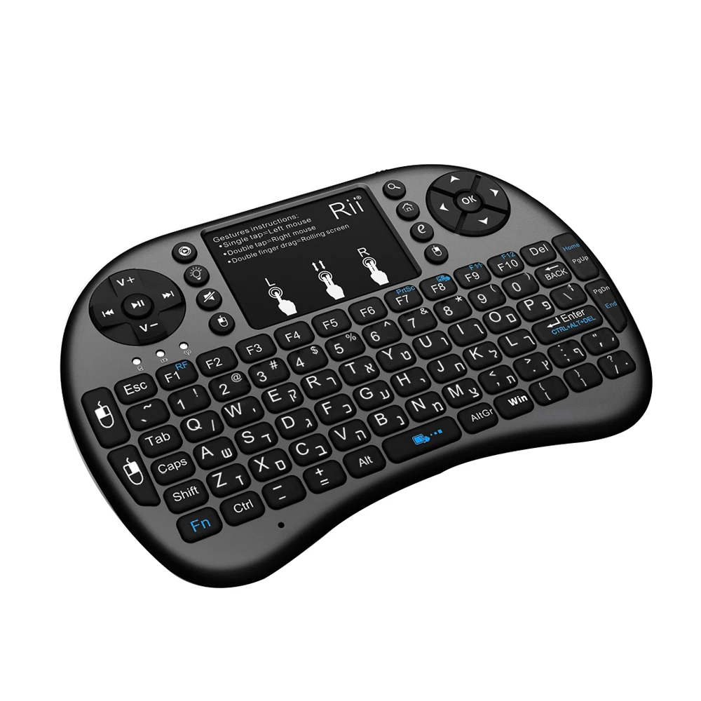 Goede Rii i8 + Russisch Engels Spaans Hebreeuws Versie Draadloze Verlicht Toetsenbord met Touchpad voor PC Smart Android TV Set top Box
