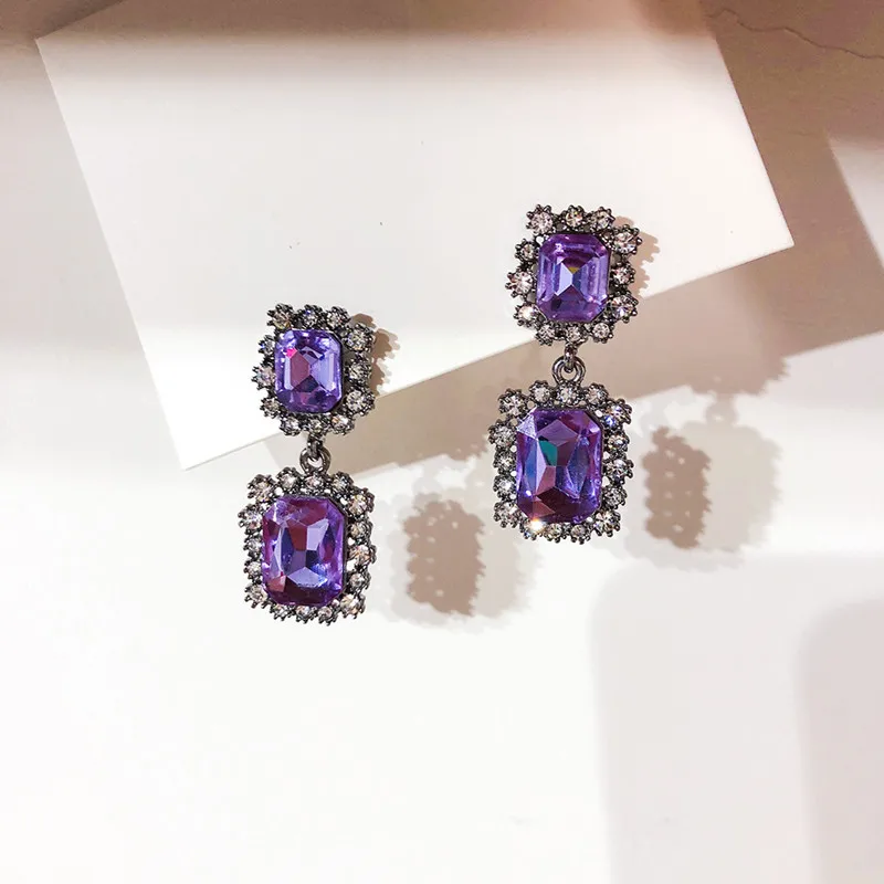 

Dominated new 2019 Vintage style is contracted temperament of crystal geometry square metal Drop earrings Women Jewelry
