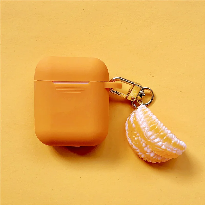 

Orange Keychain Case for Apple AirPods Cover Silicone Soft shell for wireless Bluetooth headset set female Cover anti-fall