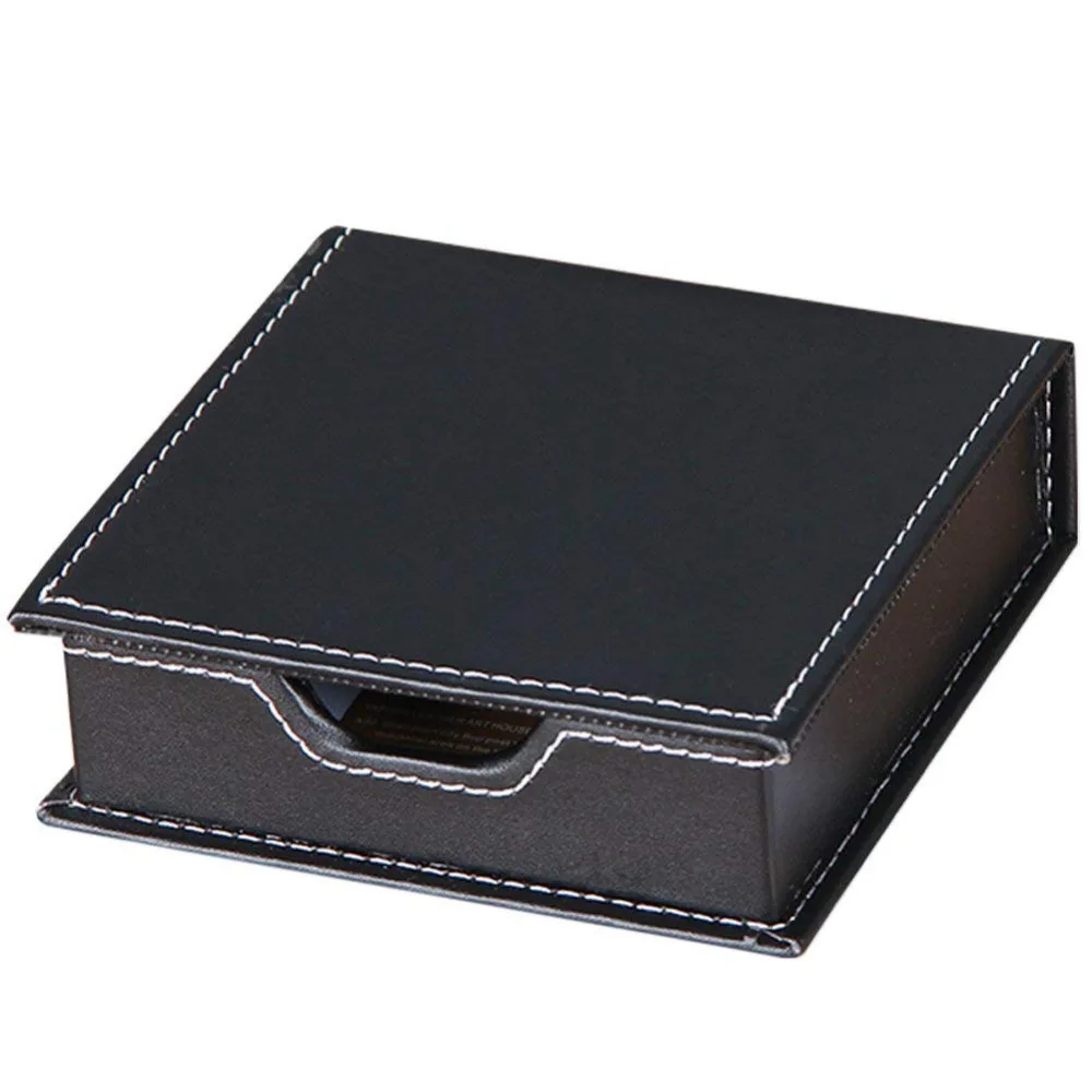 XRHYY PU Leather Desktop Name Cards Sticky Notes Holder Organizer Memo Note Dispenser Case with a Lid Cover