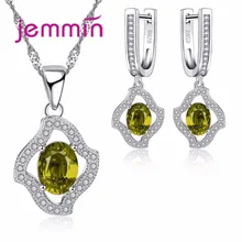 Jemmin 925 Sterling Silver Crystal Necklace Earrings Sets For Valentine’s Day Gift Woman Bridal Jewelry Set For Wedding Bijoux