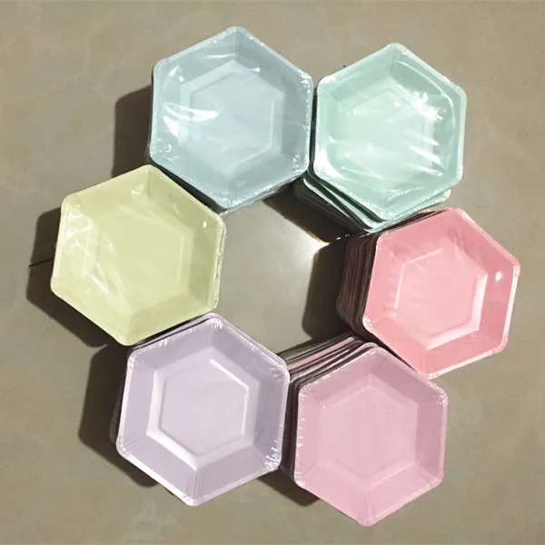

60pcs Pastel Lilac Hexagon Party Paper Plates Baby Shower Birthday Wedding Party Supplies Disposable Tableware 6 Colors