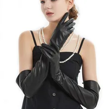 60 см(23,") длинные классические простые мягкий овечий кожаный вечерний опера длинные перчатки черный