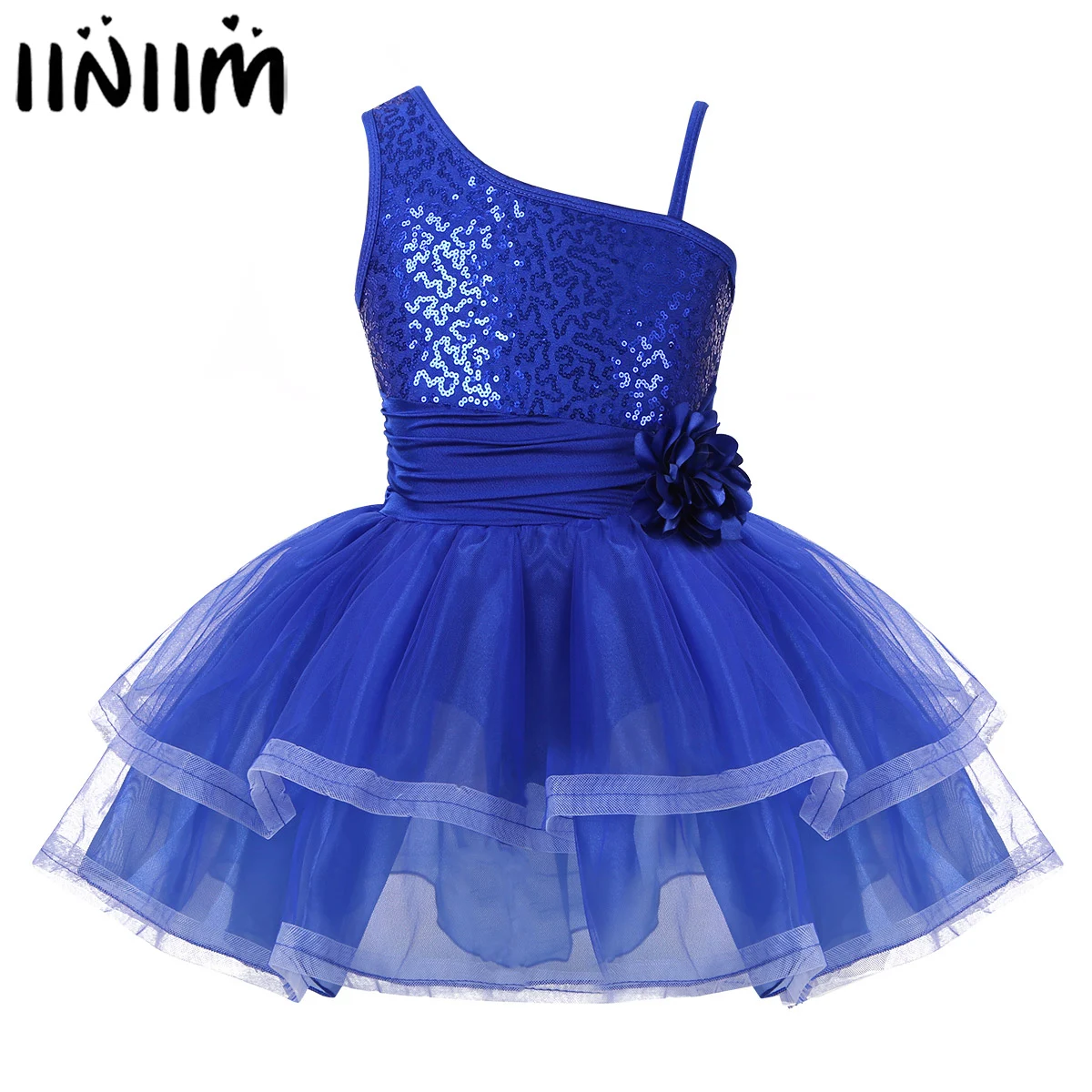 

Kids Girls Dance Ballerina One-Shoulder Design Sequins Flower Ballet Dancewear Costumes for Kids Gymnastics Leotard Tutu Dress