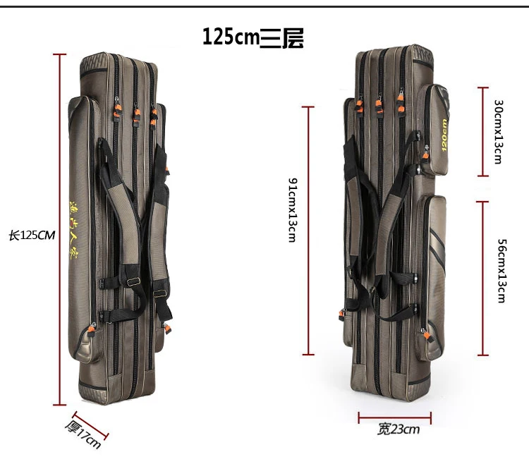 На открытом воздухе 3 слоя сумки для рыбалки 125 см Водонепроницаемый рыболовные снасти Сумка мешок рыболовной удочки Полюс сумки с 200 м леска