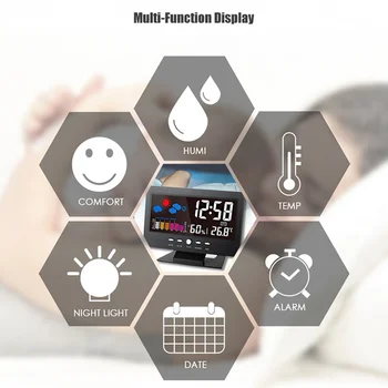 

Smart Home Digital Colorful Screen USB Backlit Weather Station Thermometer Hygrometer Alarm Clock Gauge Calendar Voice Activated