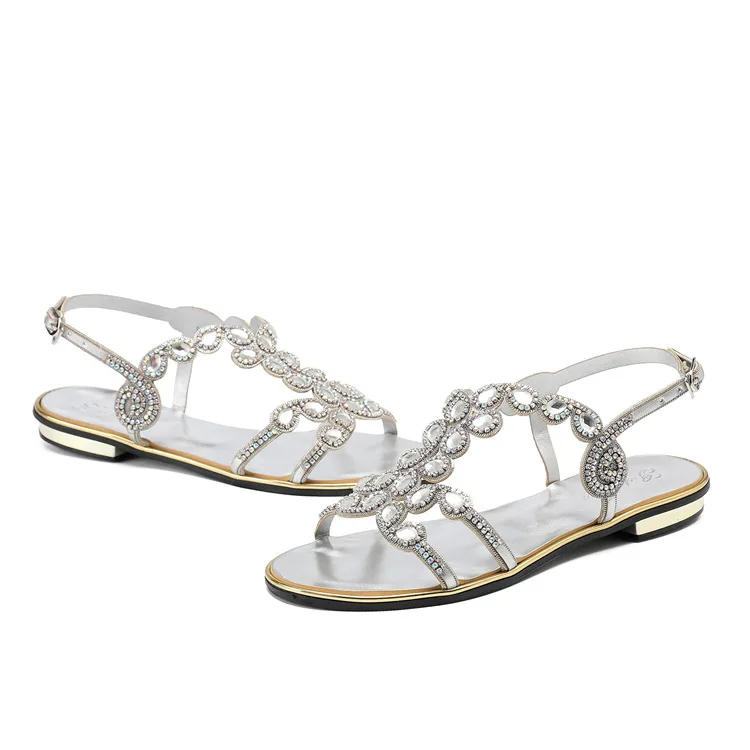 G-sparrow 2018 Summer Elegant Rhinestones Large Size Shoes Belt Buckles Casual Diamond Thick Heel Sandals Gold Silver Black12