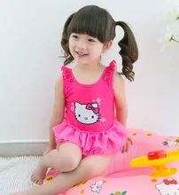 

Hello Kitty Print Cartoon Cute Kids One Piece Suits Girls Swimwear Ruffles Ball Gown Beach Wear Plus Size 1-12 Years Old S75902