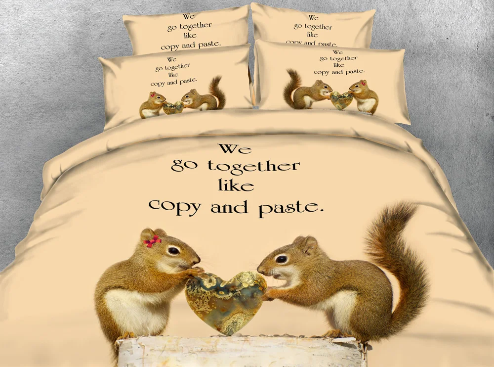 jf 104 HD Digital Print Lovely squirrel print bedding sets 3D duvet