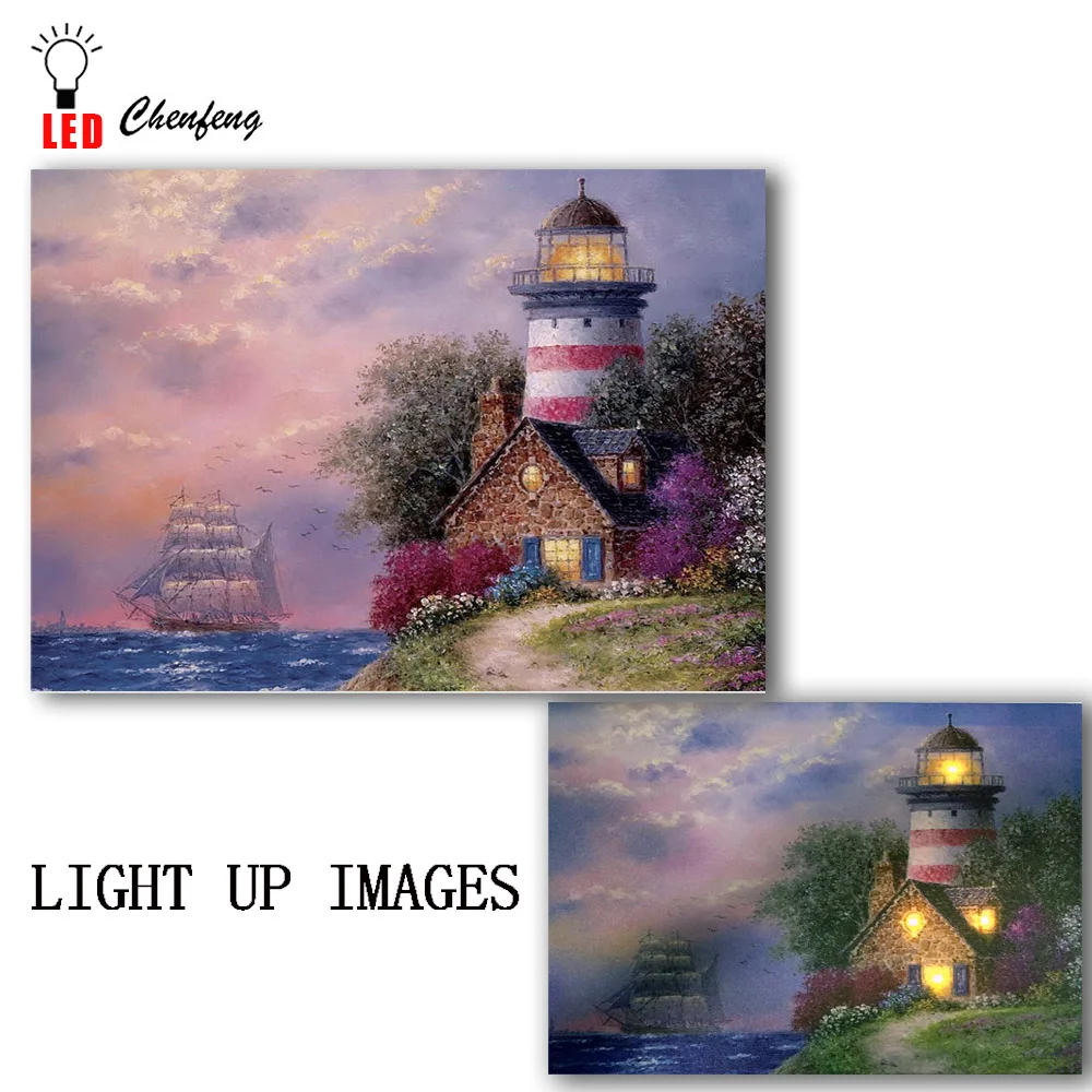 Lighted canvas printing led canvas wall art decorative Beach Lighthouse