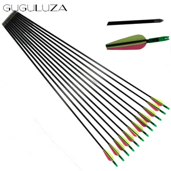 

GUGULUZA 30" Fiberglass Arrow Recurve Bow Traditional Archery Competed Arrow with Plastic Vanes for Compound & Recurve 12 Pcs