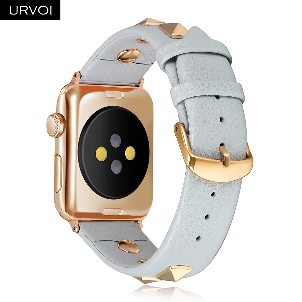 URVOI кожаный ремешок для apple watch series 4 3 2 1 Swift rockstud ремешок для iWatch наручный браслет панк с металлическими шипами ручной работы