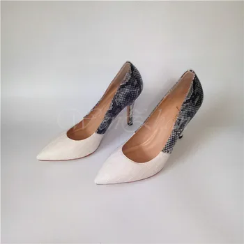 

Novelty Women Shoes High Heels Pumps PU Leather 10CM Soft Heels White With Snakeskin Sexy Party Office Lady First Chioce 710-25