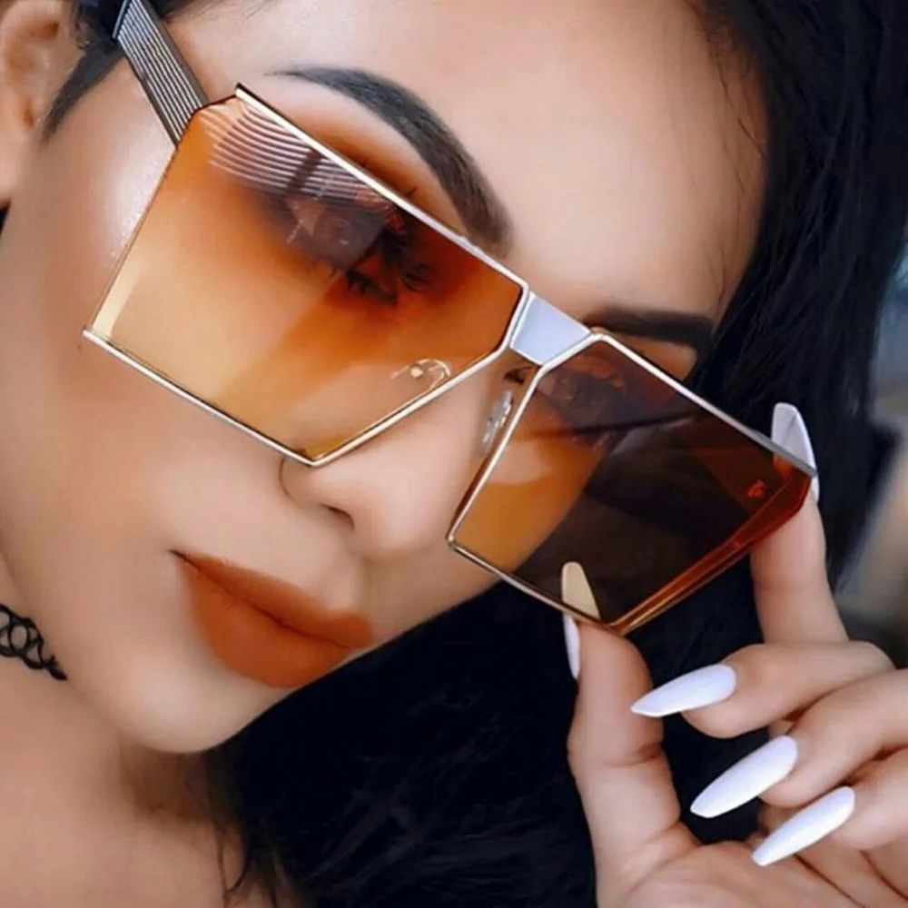 

New 8 Colors Women Sunglasses Unique Oversize Shield UV400 Gradient Vintage Sun Glasses Big Metal Frames for Women #233111