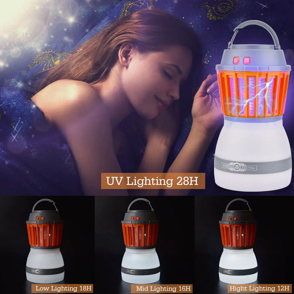 2 in 1 Portable UV LED Camping Light Solar Power Mosquito Killer Lamp Mosquito Zapper Lantern USB Charging Outdoor Garden Party