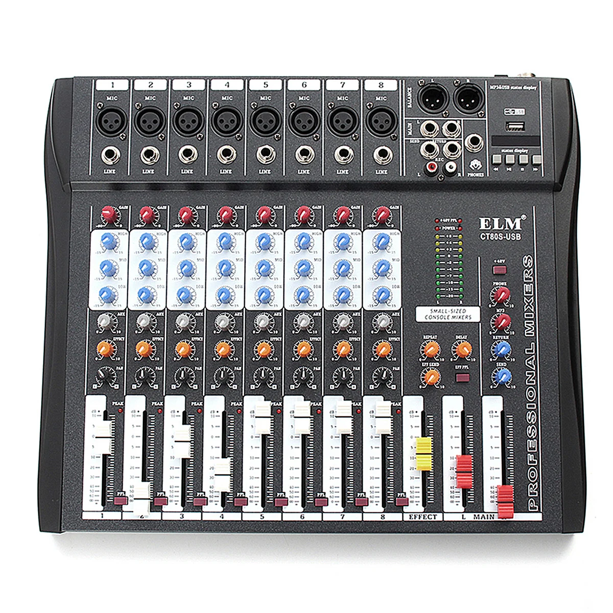 

Professional Karaoke 8 Channel DJ Console Sound mixer Audio USB with bluetooth Record Phantom With 48V Phantom Power Jack