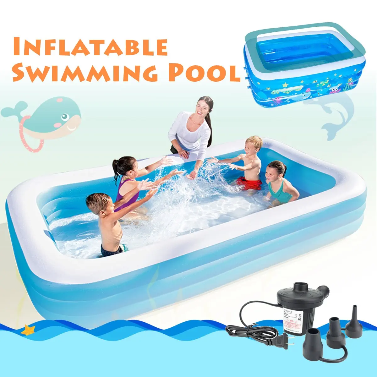 Piscine gonflable pour enfants et familles | Grande piscine rectangulaire gonflable amusante, grand Center de jeu d'eau