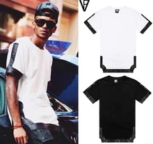 Exclusive sale ! New 2014 summer men’s fashion t shirts PU faux leather patchwork hip hop short sleeve casual pyrex tops tee