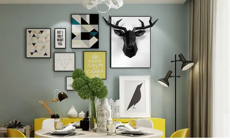 Нордическая голова оленя в геометрическом стиле украшение комнаты креативная гостиная фон стена Трехмерная счастливый олень настенная подвесная
