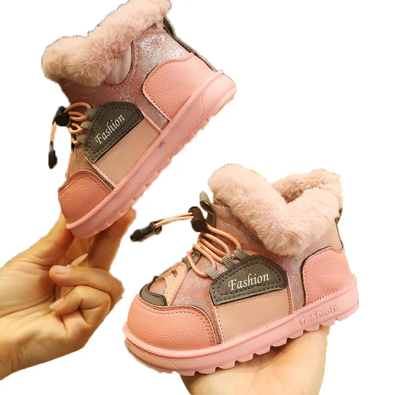 

Little Kids Boots Autumn Winter New Fashion Color Patch Matching Girls Snow Boots Warm Cotton Plush Shoes ботинки для девочки