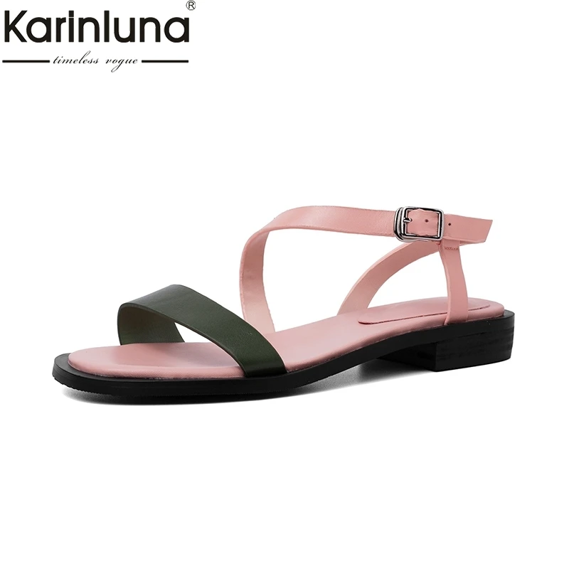 

Karinluna Genuine Cow Leather Comfortable Summer Sandals Woman Shoes Soft Beach Vacation Casual Shoes Woman Sandals