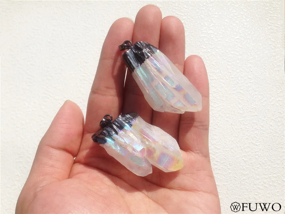 White Angel Cluster Aura Titanium Druzy Quartz Crystal Point Pendant 11