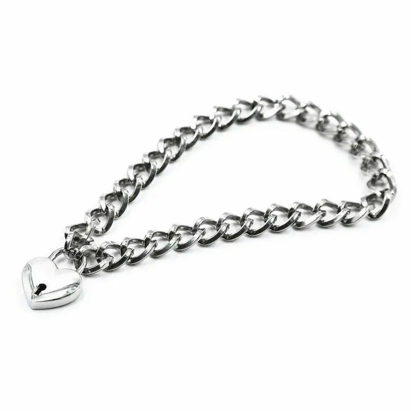 New Silver Color Metal Collars Neck Pet Play Heart-Shape Padlock Metal Necklace For Dog