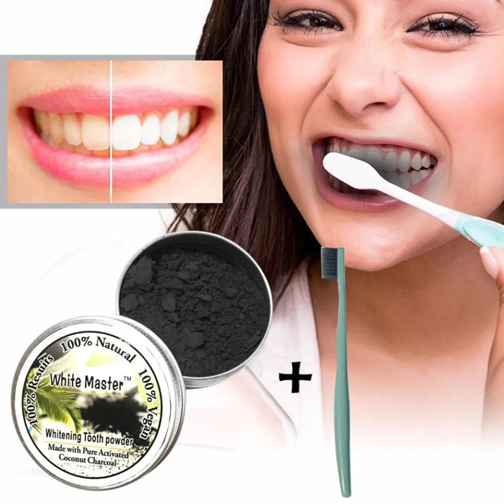 

White Master Teeth Whitening Powder Natural Organic Activated Charcoal Bamboo Toothpaste with Toothbrush Tooth Cleaner Kit #T