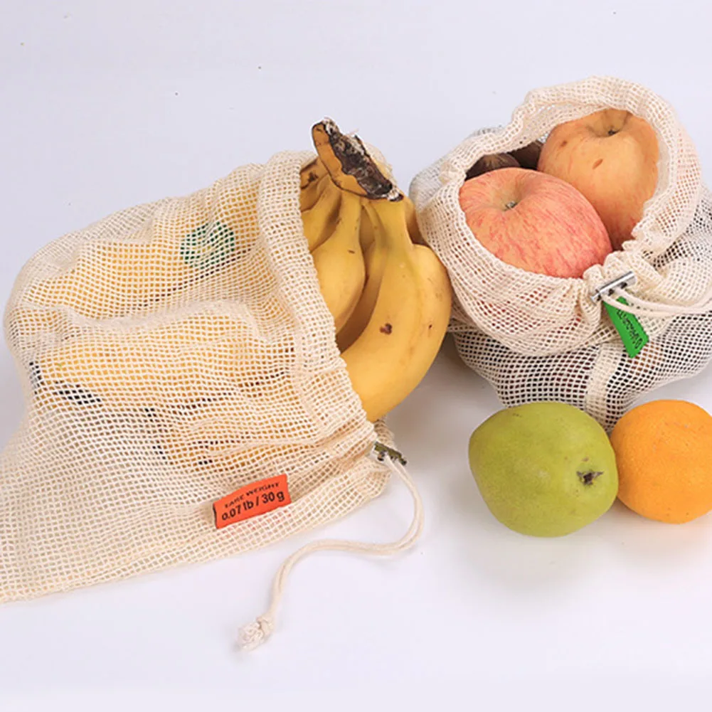 

Reusable Produce Cotton Vegetable Mesh Bags With Drawstring Home Kitchen Fruit And Vegetable Handbag Shopping Bags