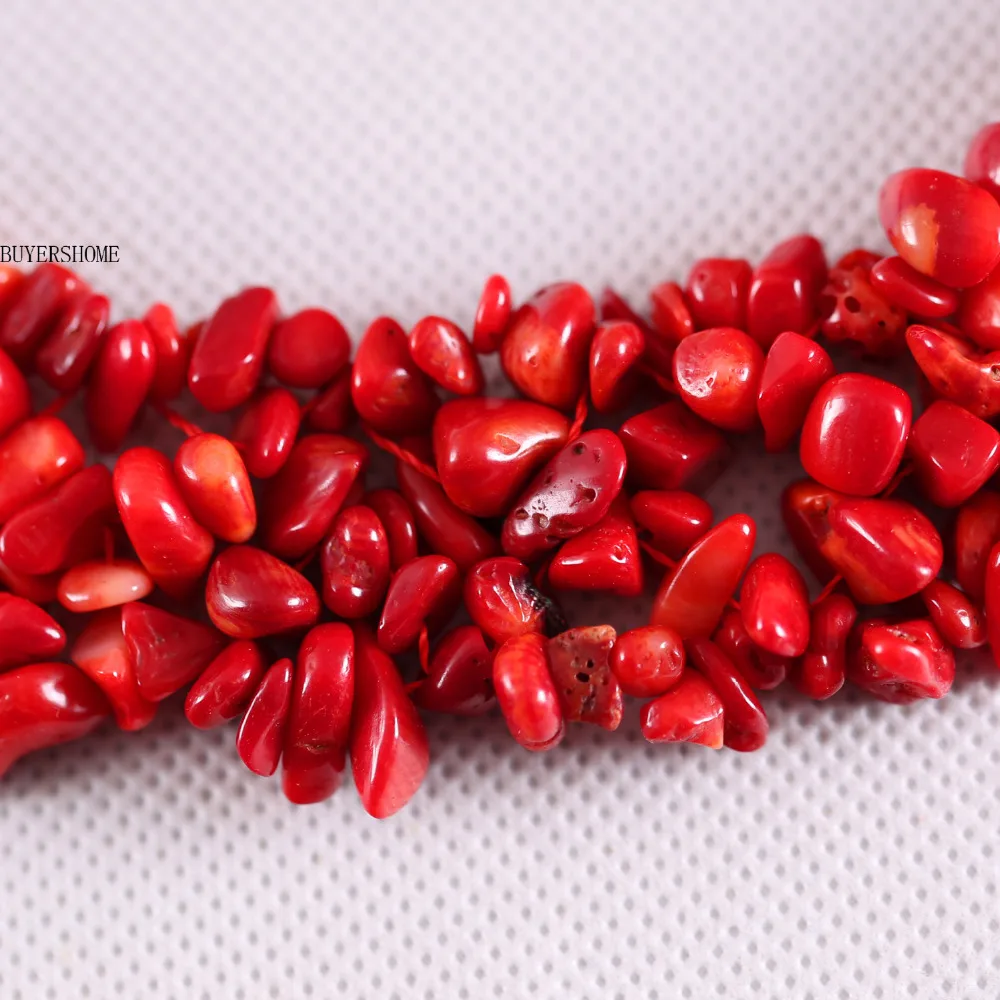 Ювелирные изделия 4X8 мм натуральные красные морские кораллы чип бусины нейлон линии плетение ожерелье 1" 1 шт. E033