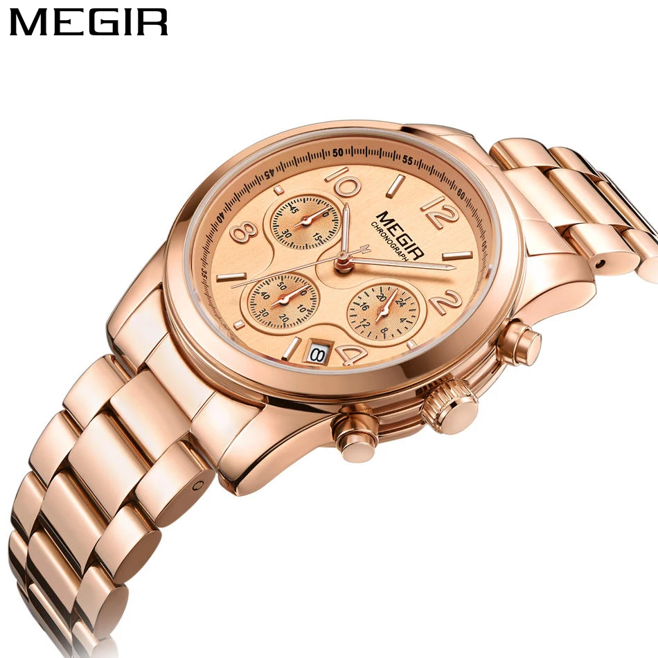 

Tops Luxury Brand MEGIR Women Casual Quartz Sport Watch Chronograph Stainless Steel Female Original Waterproof Wrist Watches