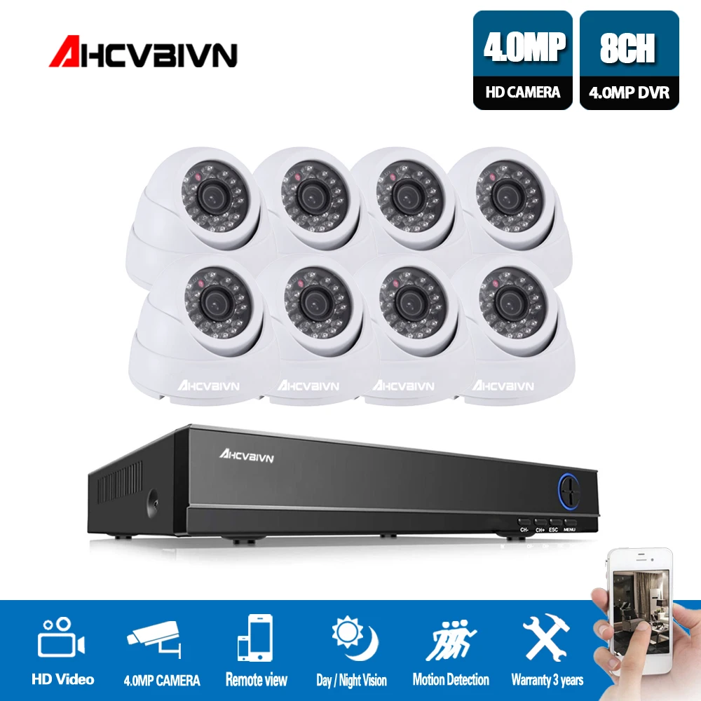 

AHCVBIVN 4MP-8CH HDMI DVR 4.0MP HD indoor Home Security Camera System 8CH CCTV Video Surveillance DVR Kit AHD 4 Camera Set