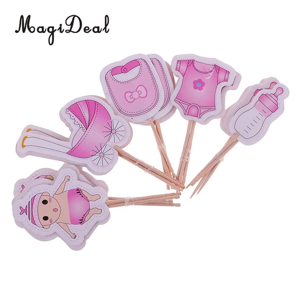 MagiDeal Lovely 20Pcs Baby Girl/Boy Cupcake Picks Cake Toppers Party Favors Decoration for Baby Shower Kids Birthday Party Day