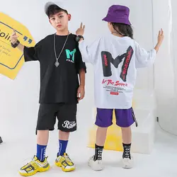 Детская одежда для бальных танцев в стиле хип-хоп для девочек и мальчиков, футболка с короткими рукавами, штаны для сцены, джазовые
